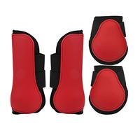 Qukaim Horse Support Boots, 1 Pair PU Shell Neoprene Protective Leg Guard for Jumping, Hunting, M, Brown, Includes 4pcs Front Hind Tendon Boots, L, Red, for Training and Running