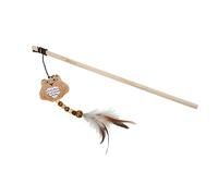 Qukaim Interactive Cat Wand Toy Wooden Pole Funny Cat Stick, Interactive Cat Wand Toy with Plush Cartoon Owl and Bell, Engaging Fishing Rod Cat Toy for Playtime Activities, Brown