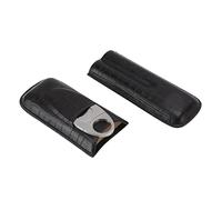 Qukaim Leather Cigar Case Portable with Cigar Cutter, Travel 2 Finger Cigar Holder, Black, Ideal for Boyfriend Gifts, Compact Design for On-The-Go Use