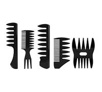 Qukaim Men Styling Comb Men's Wide Tooth Hair Combs Set, 5 Pack Double Sided Oil Head Styling Combs, Professional Barber Wide Teeth Combs, Black and Red Retro Plastic