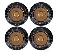 Qukaim Musical Instrument Accories 4Pcs Tone Control Knob Set, Transparent Bell Volume Knobs for Guitar and Bass, Gold with Black Letters, Musical Instrument Accories