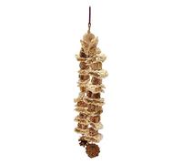 Qukaim Parrot Chewing Toy, Safe Log Nut Pine Cone Corn Leaf Hanging Bird Cage Toy for Medium Large Birds, Wood Color, Beak Grinding and Biting Fun