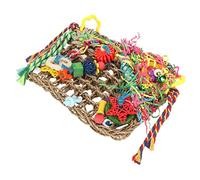 Qukaim Parrot Climbing Net, Bite Resistant Colorful Seagrass Woven Climbing Hammock, Bird Foraging Toys with Hooks, 60 x 40 cm, Ideal for Parrots and Small Birds