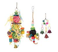Qukaim Parrot Climbing Net, Bite Resistant Seagrass Woven Hammock, 3 Pcs Colorful Bird Foraging Toys with Hooks and Bells, Ideal for Chewing and Shredding