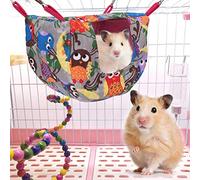 Qukaim Parrot Hammock Pet Parrot Square Nest Hammock, Hanging House for Hamsters and Squirrels, Owl & Moon Design, Cage Cave Toy, 30 x 30 cm