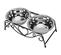 Qukaim Pet Bowlwith Iron Frame Stainless Steel Pet Bowl Double Diner Feeder, Dual Purpose Food Water Bowl with Iron Frame for Cats and Dogs, Easy to Clean, 2 x 500 ml Capacity