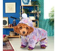 Qukaim Pet Warm Clothing Pet Jump Suit, Warm Pajamas Clothing for Dogs and Cats, Small Animals, Purple Dog Paw Design, Size L, Autumn Winter Wear, Cozy Pet Clothes