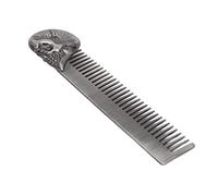 Qukaim Pocket Oil Hair Comb Pocket Beard Comb, Professional African Blackwood Double-Sided Hair Styling Comb, Zinc Alloy Skull Pattern, Fine Teeth for Mustache Shaping and Grooming Tool, Silvered