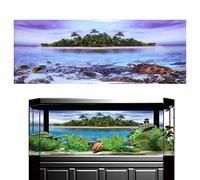 Qukaim Posterfor Fish Tank 3D Effect Adhesive Coconut Tree Beach Poster for Aquarium Fish Tank Decoration, Medium Size, Vibrant Ocean Theme, Ideal for Aquatic Environments