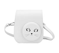 Qukaim PU Vintage Camera Bag, Single Shoulder Menger Storage Packet for Mini11 Cameras, Gray White, Large Eye Cat Design, Camera Storage Bag