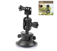 Qukaim PU545B Suction Cup Camera Mount, Adjustable Car Camera Mount with Dual Ballhead, 360° Rotatable Windshield Suction Cup for Hero 12/11/10/9, X4/X3