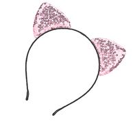 Qukaim Sequin Ear Headbands Reversible Sequin Cat Ears Headband, Shiny Kitty Hair Hoops, Faux Pearl Hair Vine, Women's Party Cat Ear Accessories, Pink