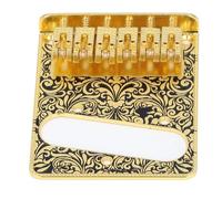 Qukaim Single Coil Bridge Electric Guitar Fixed Bridge Tailpiece, Metal Replacement Bridge for Jazz Electric Guitar, 6 String, Installation Hole for TL, Gold and Black Finish