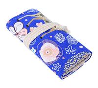 Qukaim Stationery Pencil Roll Bag, Blue Deer Pattern Canvas, 48 Holes Large Capacity Storage Bag for Stationery, Portable Pencil Case, Ideal for Students and Artists