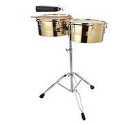 Qukaim Timbale Drum Set, 1Pc Big Timbale Drum and 1Pc Small Timbale Drum with Cowbell Bracket, Golden, Includes Drum Sticks, Percussion Musical Instrument