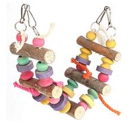 Qukaim Wood Bird Swing Toy, Color Activity Play Bridge, Chew Bite Cage Toy for Parrots, Bird Hanging Toy, 30 cm Long, Wood, Ideal for Pet Birds