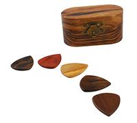 Qukaim Wood Guitar Picks Wood Guitar Pick Box, Lightweight Portable Case with 5 Pcs Guitar Picks, Smooth Appearance, Ideal for Guitar Accories, Compact Design