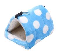 Qukaim Wooden Hamster Swing Hammock, Small Pet Toy and Molar Supplies, Pet Cage Accory, Blue and White Dot, 30 x 20 cm, Soft Hanging Bed with Hook for Hamster