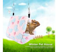 Qukaim Wooden Small Pet Swing Hanging Boat Toy with Chain for Hamster, Cage Top Accory, 17 x 15 cm Flannelette Canvas Warm Nest House Bed for Small Pets, Pink