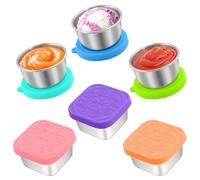 Qukaka 6 PCS Salad Dressing Container to Go,Handy Leakproof Stainless Steel Meal Prep Containers Reusable,Sauce Containers for Lunch Box, Picnics, Travel, Office and Kitchen Storage-1.6oz+2.7oz