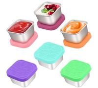 Qukaka 6x2.7 Oz Salad Dressing Container to Go,Handy Leakproof Stainless Steel Meal Prep Containers Reusable,Sauce Containers for Lunch Box, Picnics, Travel, Office and Kitchen Storage-Square