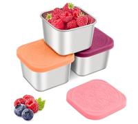 Qukaka Stainless Steel Snack Containers for Kids,7.2oz Easy Open Leak Proof Reusable Snack Box Container with Lids,Small Lunch Containers for Meal Prep,School,Picnic and Travel-3Pack