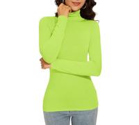 Qukayang Women's Turtleneck Long Sleeve Thermal Tops Slim Fitted Lightweight Thin Basics Layer Tshirt (XS-2XL), Neon Green, L