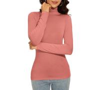 Qukayang Women's Turtleneck Long Sleeve Thermal Tops Slim Fitted Lightweight Thin Basics Layer Tshirt (XS-2XL), Coral, L