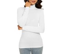 Qukayang Women's Turtleneck Long Sleeve Thermal Tops Slim Fitted Lightweight Thin Basics Layer Tshirt (XS-2XL), White, XS