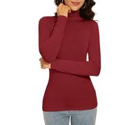 Qukayang Women's Turtleneck Long Sleeve Thermal Tops Slim Fitted Lightweight Thin Basics Layer Tshirt (XS-2XL), Burgundy, M