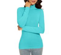 Qukayang Women's Turtleneck Long Sleeve Thermal Tops Slim Fitted Lightweight Thin Basics Layer Tshirt (XS-2XL), Light Green, M