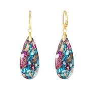 QUKE 14K Gold Plated Teardrop Stone Dangle Earrings Leverback Bohemian Blue Gemstone Drop Earrings for Women Trendy