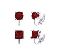 QUKE 2 Pairs Clip On Stud Earrings 7MM Cubic Zirconia Crystal Clip On Stud Non Pierced Earrings For Women Girls (Red)
