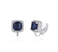 QUKE 7MM Square Dark Blue Cubic Zirconia Crystal Clip On Stud Earrings Not Pierced Earrings For Women Girls