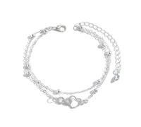 QUKE Anklets for Women Silver Double Layered Heart Infinity Ankle Bracelets Adjustable Women's Anklets Beach Jewellery
