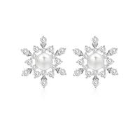 QUKE Cubic Zirconia Simulated Pearl Snowflake stud Earrings for Women