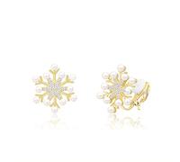 QUKE Golden Cubic Zirconia Simulated pearl Snowflake Clip On Earrings Women