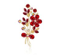 QUKE Red Poppy Brooch Pin Gold Tone Zircon Crystal Rhinestone Bouquet Flower Shape for Women Girls