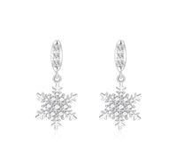 QUKE Snowflake Shape Stud Earrings Cubic Zirconia Crystal Pierced Drop Earrings for Women Girls Silver Plated