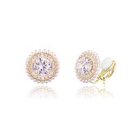 QUKE Sunflower Shape Zirconia Crystal Golden Clip On Earrings Simulated Pearl Non Pierced Ears for Women Girls
