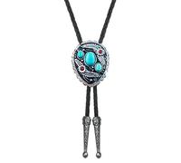 QUKE Vintage Native American Western Cowboy Blue Natural Turquoise Stone Bolo Tie Hand-woven Leather Bola Tie Necktie for Men, A, Overall