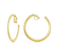 QUKE Women's 5CM Swingable Twist Shape Clip On Hoops Earrings Gold Tone Non Pierced Ears Hoops for Women Girls