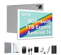 Qukenk 2025 Latest Android 14 Tablet WIFI6 Large Storage 8GB RAM (4+4 Virtual) + 64GB ROM+512GB, Octa-Core 2 in 1 Tablet with Keyboard, 7000 mAh Battery Tablet 10.1 Inch Screen, Bluetooth/Case/Mouse