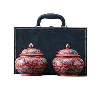 QUKFGCLGM Tea Tin Creative Enamel Tea Storage Container Jar Ceramic Sealed Jar Chinese Tea Set Single Jar/double Jar Box Set Tea Canister(Double can,E)