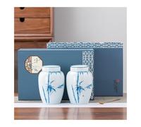 QUKFGCLGM Tea Tin Creative Retro Bulk Tea Storage Container Jar Ceramic Sealed Jar Chinese Tea Set Double Jar Box Set Tea Canister(C)