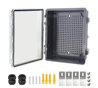 Qukipet Electrical Junction Box, IP67 Waterproof Outdoor Box ABS Plastic Enclosure with Stainless Steel Latches & Brackets, Hinge Clear Cover Project Box with Mounting Plate 8.7"x6.7"x4.3"