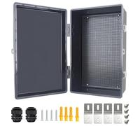 Qukipet Electrical Junction Box, IP67 Waterproof Outdoor Box ABS Plastic Enclosure with Stainless Steel Latches & Brackets, Hinge Black Cover Project Box with Mounting Plate 15.7"x9.8"x6.7"