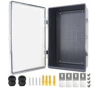 Qukipet Electrical Junction Box, IP67 Waterproof Outdoor Box ABS Plastic Enclosure with Stainless Steel Latches & Brackets, Hinge Clear Cover Project Box with Mounting Plate 15.7"x9.8"x6.7"
