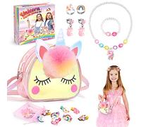 Qukir Unicorn Gifts for Girls, Kids Jewellery Sets for Girl Unicorn Toys for 2 3 4 5 6 Year Old Girl Toys Age 2 3 4 5 6 Year Old Gifts for 2-12 Year Olds Girls Birthday Presents Crossbody Bag