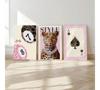Qukisuma Set of 3 Leopard Pink Wall Art Prints - Trendy Preppy Lucky Ball Ace Card Canvas Prints - Unframed Aesthetic Cheetah Magazine Pictures for Living Room Bedroom Decor (40 x 60 cm)
